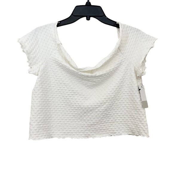 BP NWT Lettuce Hem Textured Stretch Off Shoulder Top Off White Sz 1X Cropped - Picture 4 of 7
